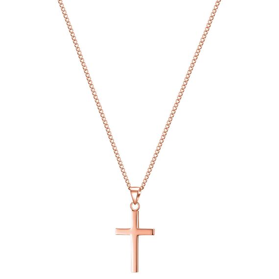 day.berlin Damen Kreuzkette Vice in Rosegold 45+5cm mit Kreuz Anhänger (13x28mm) feine Panzerkette Edelstahl 18k vergoldet für Frauen