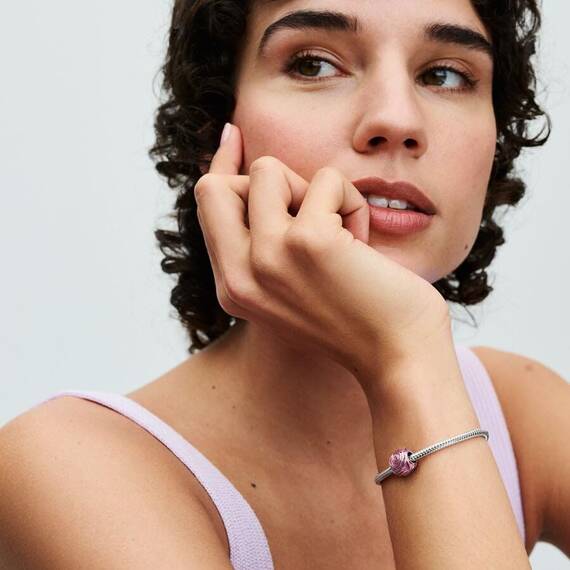 PANDORA Moments Rosafarbene Blühende Rose Charm aus Sterling Silber, Kompatibel Moments Armbändern, 793212C01