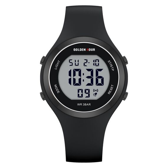 GOLDEN HOUR wasserdichte Sport Damen Digital Chronograph Silikon Armband Uhr - Schwarz und Grau