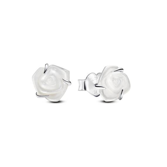 Pandora Moments Weiße Blühende Rose Ohrstecker aus Sterling Silber mit künstlichem Perlmutt, 293209C01