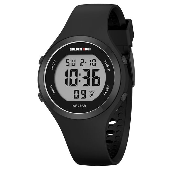 GOLDEN HOUR wasserdichte Sport Damen Digital Chronograph Silikon Armband Uhr - Schwarz und Grau