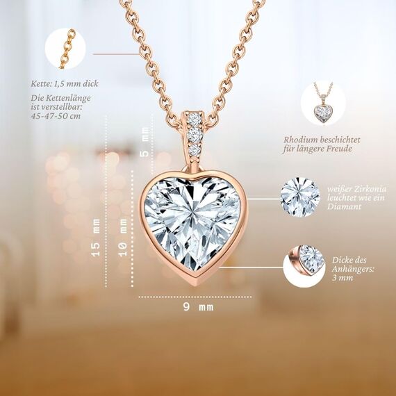 Halskette Damen Rosegold Herzkette Rose Gold Kette vergoldet Engelsflügel Damenkette Ich Liebe Dich Herz-Anhänger Rosegoldschmuck Schmuck Geburtstag Valentinstag Jahrestag Geschenke Frauen Freundin