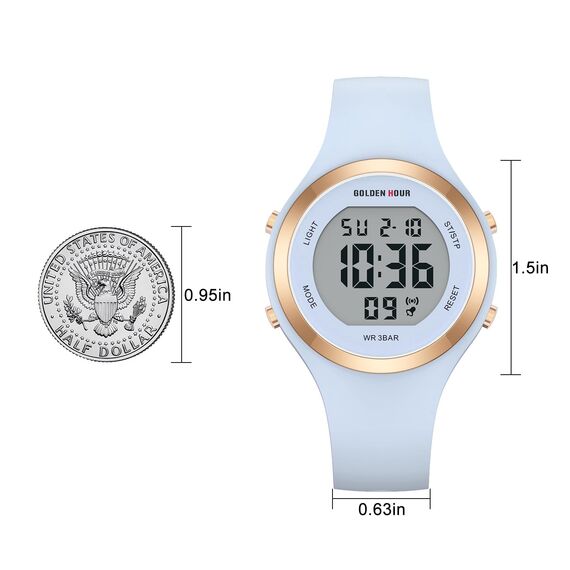 GOLDEN Hour Digital Damen Uhr 5ATM wasserdichte Sport Chronograph mit Silikonarmband - Sportlich Elegant mit Datum, Leuchtend Leicht Ablesbares Zifferblatt