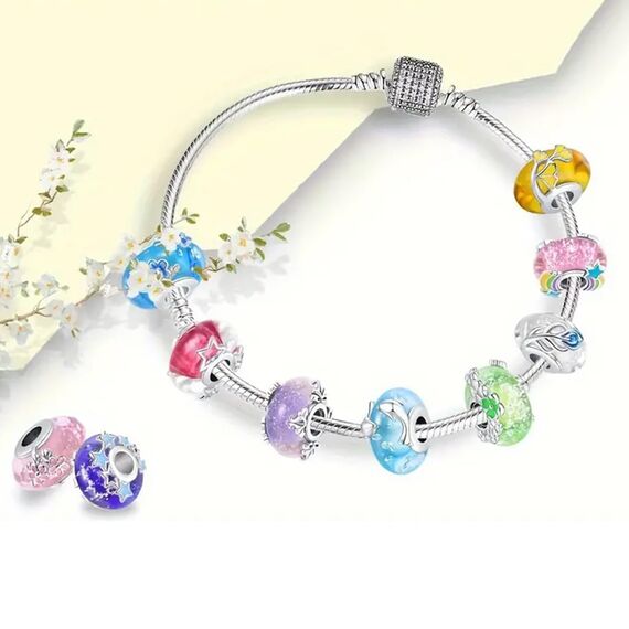 HappyStar beads charms,passt Charms Armbänder Halskette Europäischen Schmuck ，Bead Charms für Damen,925 Sterling Silber Dangle Anhänger