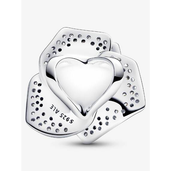 PANDORA Moments Funkelnde Blühende Rose Oversized Charm aus Sterling Silber mit Zirkonia, Kompatibel Moments Armbändern, 793245C01