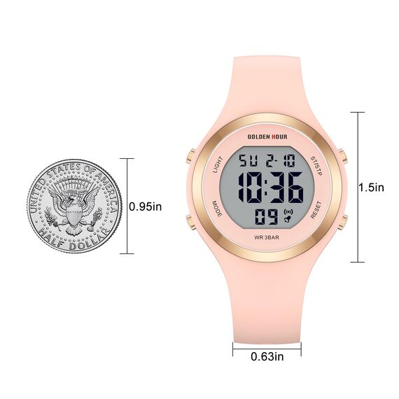 GOLDEN HOUR Digital Uhr Damen 5ATM Wasserdichte Sport Chronograph Mit Silikonarmband - Elegant Sportliche Armbanduhr Mit Datum Und Leuchtend Leicht Ablesbarem Zifferblatt - Champagne