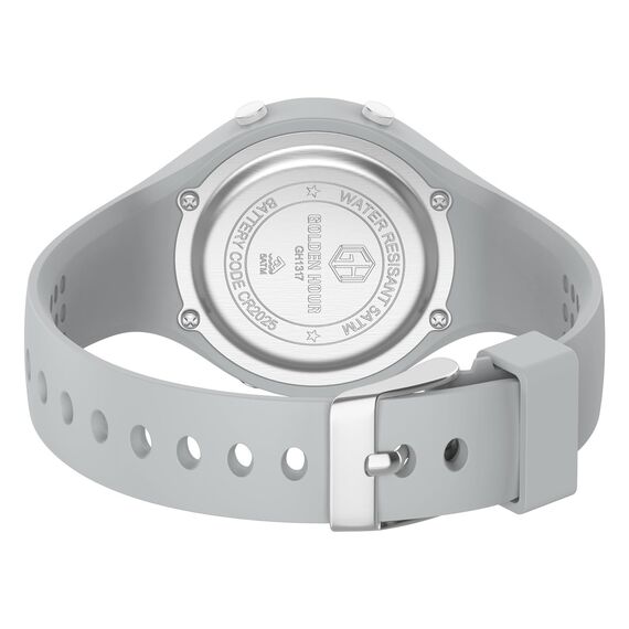 GOLDEN HOUR Digitale Damenuhren, 5 ATM wasserdicht, Sport-Damenuhr mit leuchtendem/Datum/Woche/Monat, Silikonarmband, Schwimmuhr für Frauen, grau