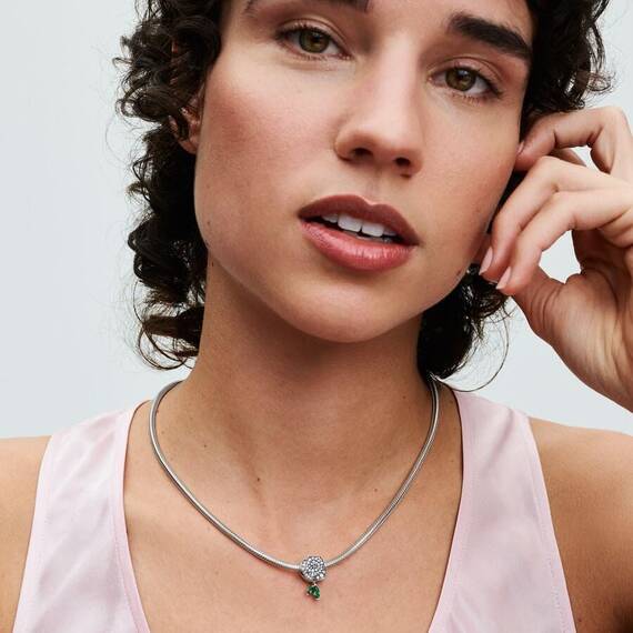 PANDORA Moments Funkelnde Blühende Rose Charm aus Sterling Silber mit Zirkonia, Kompatibel Moments Armbändern, 793201C01