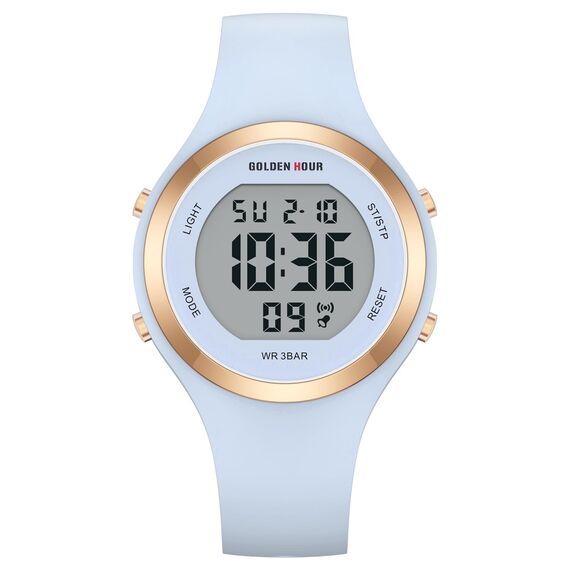 GOLDEN Hour Digital Damen Uhr 5ATM wasserdichte Sport Chronograph mit Silikonarmband - Sportlich Elegant mit Datum, Leuchtend Leicht Ablesbares Zifferblatt