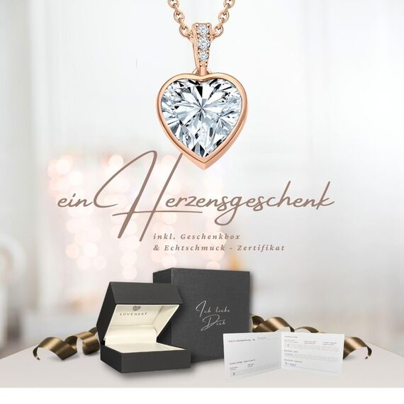 Halskette Damen Rosegold Herzkette Rose Gold Kette vergoldet Engelsflügel Damenkette Ich Liebe Dich Herz-Anhänger Rosegoldschmuck Schmuck Geburtstag Valentinstag Jahrestag Geschenke Frauen Freundin
