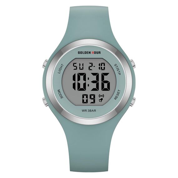 GOLDEN HOUR Digitale Damenuhren, 5 ATM wasserdicht, Sport-Damenuhr mit leuchtendem/Datum/Woche/Monat, Silikonarmband, Schwimmuhr für Frauen, dunkelgrün