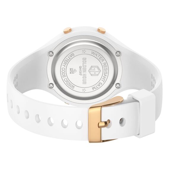 GOLDEN HOUR Digital Uhr Damen 5ATM wasserdichte Sport Chronograph Silikonarmband Armbanduhr Damen Sportlich Elegant Uhren Damen mit Datum Leuchtend Leicht ablesbares Zifferblatt - White