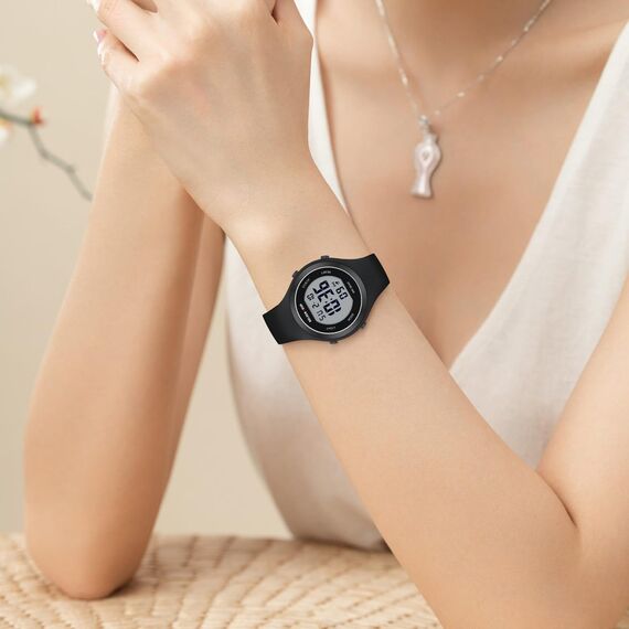 GOLDEN HOUR wasserdichte Sport Damen Digital Chronograph Silikon Armband Uhr - Schwarz und Grau