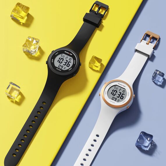 GOLDEN HOUR wasserdichte Sport Damen Digital Chronograph Silikon Armband Uhr - Schwarz und Grau