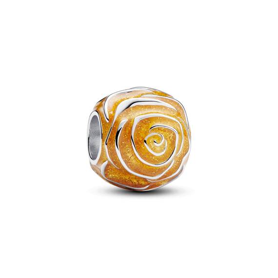 PANDORA Moments Gelbe Blühende Rose Charm aus Sterling Silber, Kompatibel Moments Armbändern, 793212C02