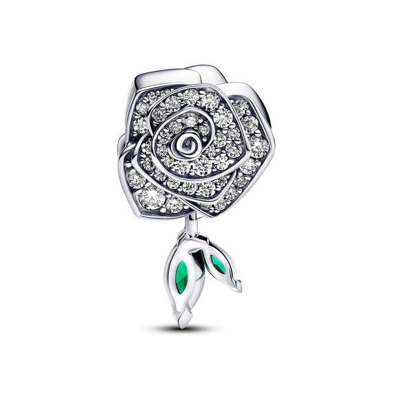 PANDORA Moments Funkelnde Blühende Rose Charm aus Sterling Silber mit Zirkonia, Kompatibel Moments Armbändern, 793201C01