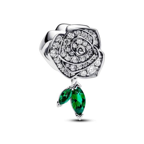 PANDORA Moments Funkelnde Blühende Rose Charm aus Sterling Silber mit Zirkonia, Kompatibel Moments Armbändern, 793201C01