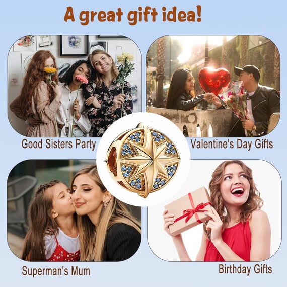 HappyStar beads charms,passt Charms Armbänder Halskette Europäischen Schmuck ，Bead Charms für Damen,925 Sterling Silber Dangle Anhänger