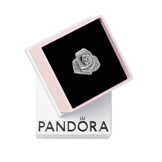 PANDORA Moments Funkelnde Blühende Rose Oversized Charm aus Sterling Silber mit Zirkonia, Kompatibel Moments Armbändern, 793245C01