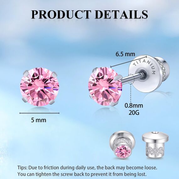 Limerencia Titan Ohrringe für Damen Herren, G23 Medizinische Ohrstecker Hypoallergen Gesundheitsstecker, 8 Farben 5MM CZ Ohrringe für empfindliche Ohren, Mode Damenschmuck
