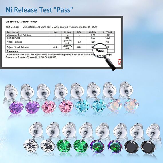 Limerencia Titan Ohrringe für Damen Herren, G23 Medizinische Ohrstecker Hypoallergen Gesundheitsstecker, 8 Farben 5MM CZ Ohrringe für empfindliche Ohren, Mode Damenschmuck