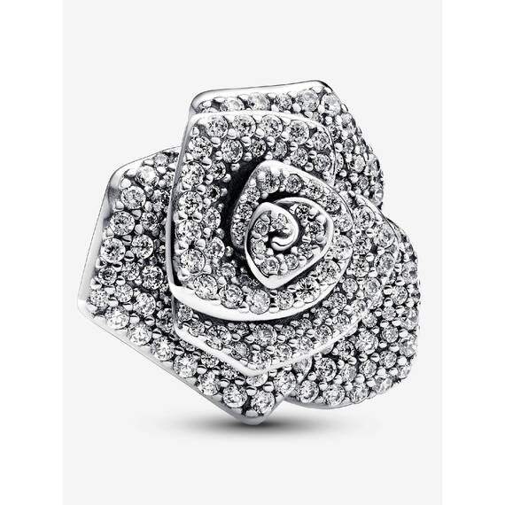 PANDORA Moments Funkelnde Blühende Rose Oversized Charm aus Sterling Silber mit Zirkonia, Kompatibel Moments Armbändern, 793245C01