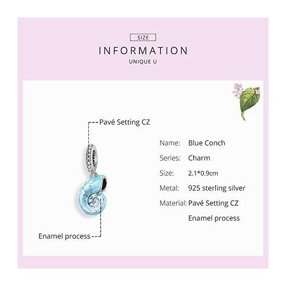 925er Sterling silber Charm für Pandora Armband, Blauer Muschel-Anhänger, Schmuckgeschenk für Damen & Mädchen