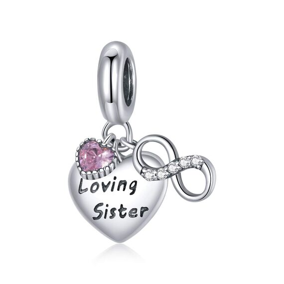 Charms Anhänger für Pandora Charms Armbänder für Damen, 925er Sterlingsilber, liebevolle Schwester-Anhänger-Perle mit Zirkonia, Mädchen-Schmuck-Geschenke