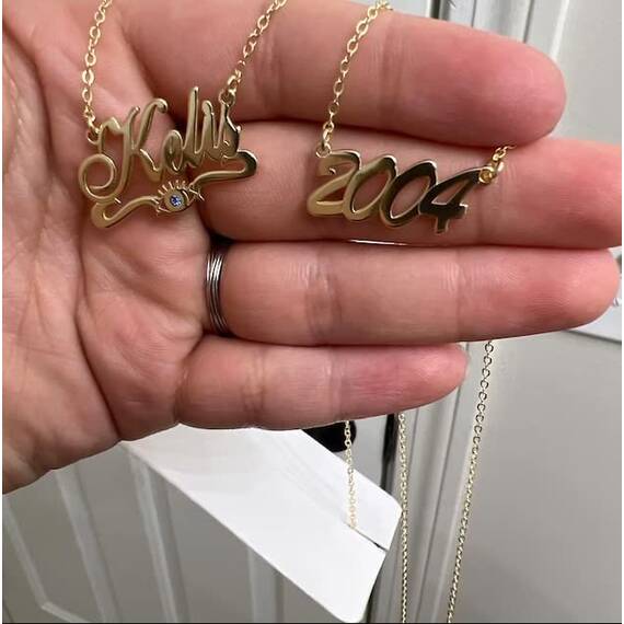 UMAGICBOX Personalisierte Nazar-Halskette mit Name/Wort - Maßgeschneidertes Evil Eye Namensschild - Edelstahl/Silber/Gold/Roségold - Tolles Geschenk für Sie zum Geburtstag oder Weihnachten