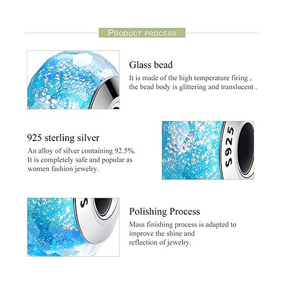 925 Sterling Silber Blaues Murano-Glas Charm für Pandora-Armband,Schmuckgeschenk für Damen