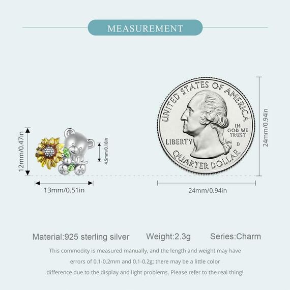 Sonnenblumen-Charme für Pandora-Armbänder, 925 Sterling Silber Bären-Charm-Anhänger-Schmuckgeschenk für Frau Teenager-Mädchen Mutter Tochter