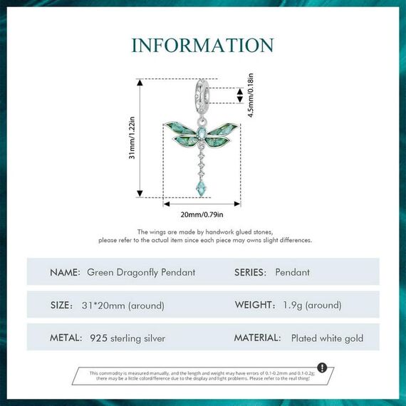 925 Sterling Silber Grüner Libellen charm anhänger für Pandora-Armbänder,Zirkonia-Bead-Charm-Schmuck geschenk für Frauen und Mädchen
