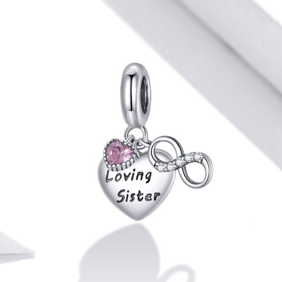 Charms Anhänger für Pandora Charms Armbänder für Damen, 925er Sterlingsilber, liebevolle Schwester-Anhänger-Perle mit Zirkonia, Mädchen-Schmuck-Geschenke