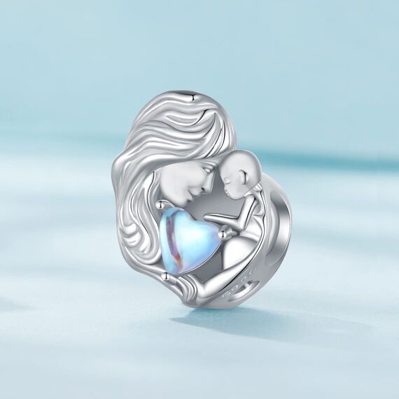 925 Sterling Silber Mutter und Tochter Mondstein Charms anhänger für Pandora Armbänder,Schmuck Geschenk für Frauen Mädchen