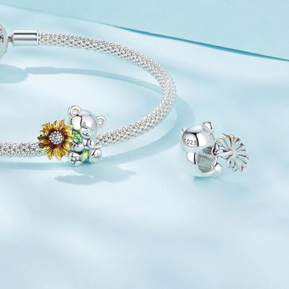 Sonnenblumen-Charme für Pandora-Armbänder, 925 Sterling Silber Bären-Charm-Anhänger-Schmuckgeschenk für Frau Teenager-Mädchen Mutter Tochter