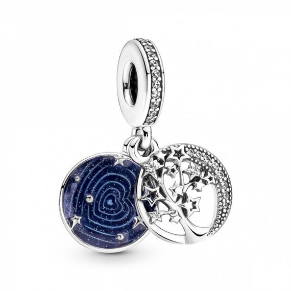 PANDORA Baum & Galaxis Mond Doppelter Charm-Anhänger in Sterling-Silber mit Zirkonia, 799645C01