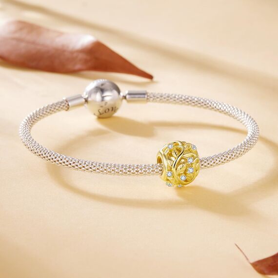 925 Sterling Silber Charm mit Goldenen Blättern & Ranken für Pandora Armband