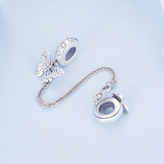 Schmetterling Sicherheitskette für Pandora Armbänder, 925 Sterling Silber Clip Lock Stopper Bead Charms, Schmuck geschenk für Frauen Mädchen