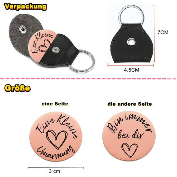 RISFIHEI Eine Kleine Umarmung,Gute Besserung Geschenke,Herz Glücksbringer-Bin Immer Bei Dir-Pärchen Geschenke,Beste Freundin Geschenke,Geschenk für Familie Freund Freundin Patient usw. (C-Roségold)