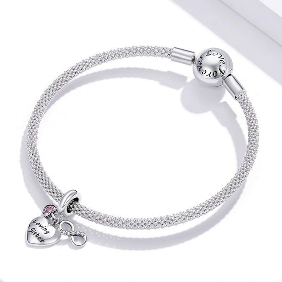 Charms Anhänger für Pandora Charms Armbänder für Damen, 925er Sterlingsilber, liebevolle Schwester-Anhänger-Perle mit Zirkonia, Mädchen-Schmuck-Geschenke
