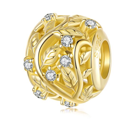 925 Sterling Silber Charm mit Goldenen Blättern & Ranken für Pandora Armband