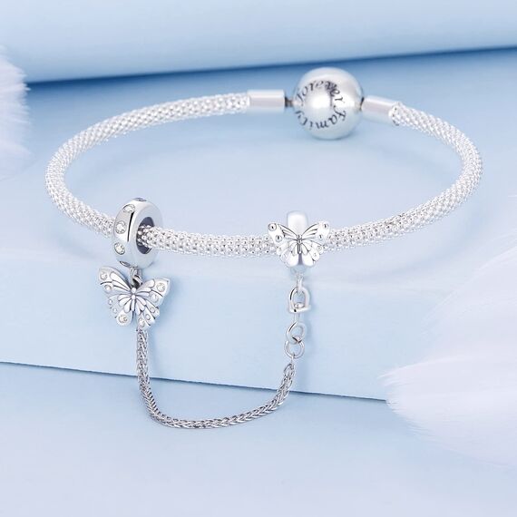 Schmetterling Sicherheitskette für Pandora Armbänder, 925 Sterling Silber Clip Lock Stopper Bead Charms, Schmuck geschenk für Frauen Mädchen
