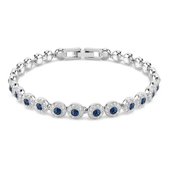 Swarovski Una Angelic Armband, Rhodiniertes Damenarmband mit Blauen Kristallen und Weißem Kristallpavé, Mit Faltverschluss, Armbandlänge: 16.5-19 cm, Armbandbreite: 0.6 cm