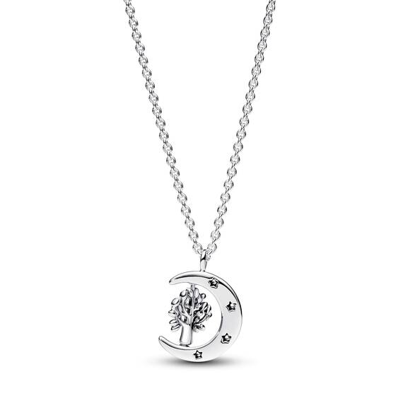 PANDORA Timeless Mond & drehender Lebensbaum Anhänger Halskette aus Sterling Silber mit Zirkonia Steinen, Größe 50cm, 392992C01-50