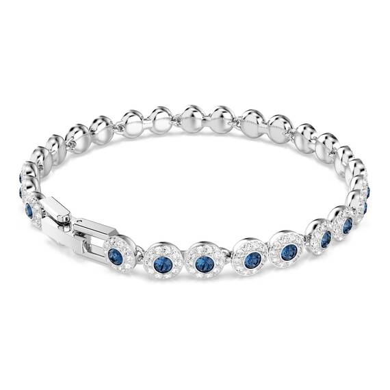 Swarovski Una Angelic Armband, Rhodiniertes Damenarmband mit Blauen Kristallen und Weißem Kristallpavé, Mit Faltverschluss, Armbandlänge: 16.5-19 cm, Armbandbreite: 0.6 cm