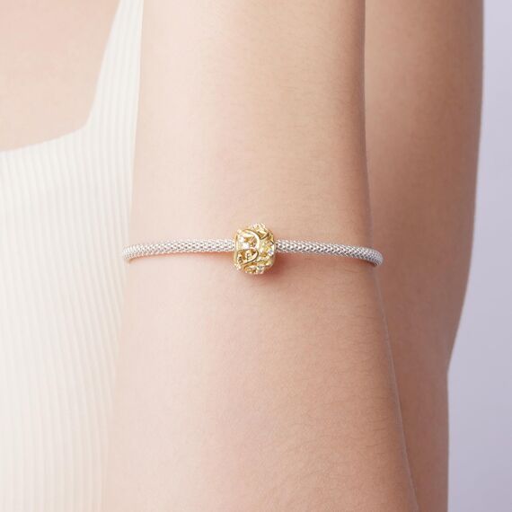 925 Sterling Silber Charm mit Goldenen Blättern & Ranken für Pandora Armband