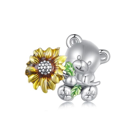 Sonnenblumen-Charme für Pandora-Armbänder, 925 Sterling Silber Bären-Charm-Anhänger-Schmuckgeschenk für Frau Teenager-Mädchen Mutter Tochter