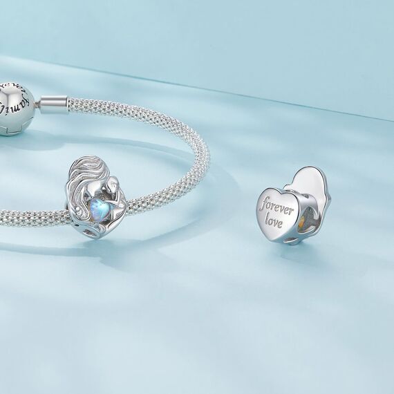 925 Sterling Silber Mutter und Tochter Mondstein Charms anhänger für Pandora Armbänder,Schmuck Geschenk für Frauen Mädchen