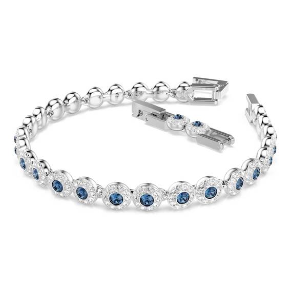 Swarovski Una Angelic Armband, Rhodiniertes Damenarmband mit Blauen Kristallen und Weißem Kristallpavé, Mit Faltverschluss, Armbandlänge: 16.5-19 cm, Armbandbreite: 0.6 cm