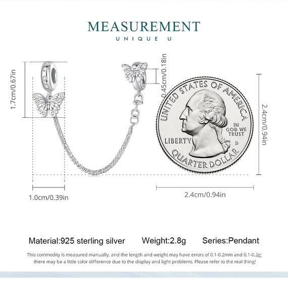 Schmetterling Sicherheitskette für Pandora Armbänder, 925 Sterling Silber Clip Lock Stopper Bead Charms, Schmuck geschenk für Frauen Mädchen